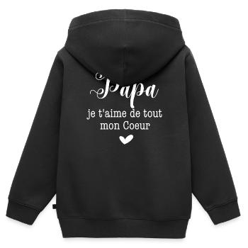 Papa je t aime de tout mon Coeur - Sweat Premium à capuche zippé enfant bio - noir - Dos - AI Model Kid Male (0cm)