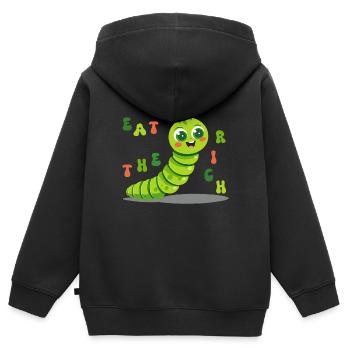 Süße Raupe - eat the rich - Kinder Premium Organic Zip Hoodie - Schwarz - Hinten - AI Model Kid Male (0cm)