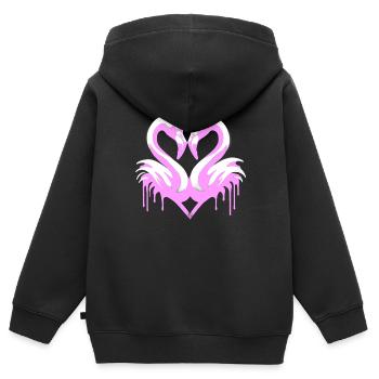 Flamants roses coeur | Cœur de flamant rose - Sweat Premium à capuche zippé enfant bio - noir - Dos - AI Model Kid Male (0cm)