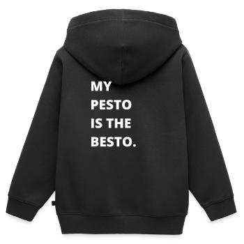 Cuisine italienne - Le pesto de basilic est le Besto - Sweat Premium à capuche zippé enfant bio - noir - Dos - AI Model Kid Male (0cm)