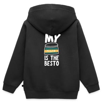 Cuisine italienne - Le pesto de basilic est le Besto - Sweat Premium à capuche zippé enfant bio - noir - Dos - AI Model Kid Male (0cm)
