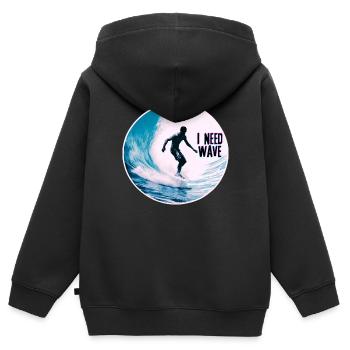 Surfer on the Wave Need Wave - Kids Premium Organic Zip-up Hoodie - black - Back - AI Model Kid Male (0cm)