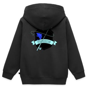 Copie des armoiries de la pêche - Sweat Premium à capuche zippé enfant bio - noir - Dos - AI Model Kid Male (0cm)