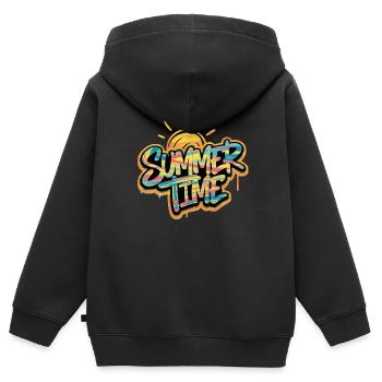 summer time - vacances d'été - Sweat Premium à capuche zippé enfant bio - noir - Dos - AI Model Kid Male (0cm)