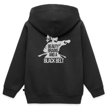 Schwarzgurt und Selbstbewusstsein - Kinder Premium Organic Zip Hoodie - Schwarz - Hinten - AI Model Kid Male (0cm)