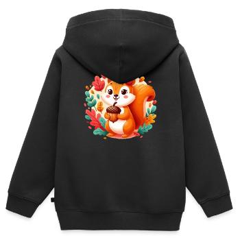 Süßes Eichhörnchen mit Eichel - Kinder Premium Organic Zip Hoodie - Schwarz - Hinten - AI Model Kid Male (0cm)