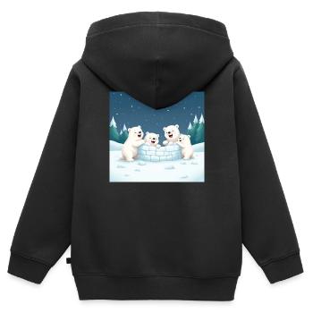 Jouer aux ours polaires construire un igloo - dessin animé d’hiver - Sweat Premium à capuche zippé enfant bio - noir - Dos - AI Model Kid Male (0cm)