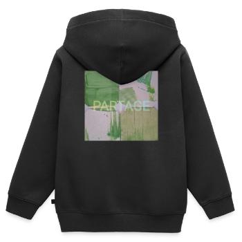 Peinture carrés abstrait vert, partage, image fun - Sweat Premium à capuche zippé enfant bio - noir - Dos - AI Model Kid Male (0cm)