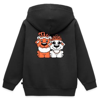 Deux Chiens Couronne Roi Reine Souverain Majesté - Sweat Premium à capuche zippé enfant bio - noir - Dos - AI Model Kid Male (0cm)