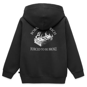 Né pour être riche Forcé d’être fauché Argent - Sweat Premium à capuche zippé enfant bio - noir - Dos - AI Model Kid Male (0cm)