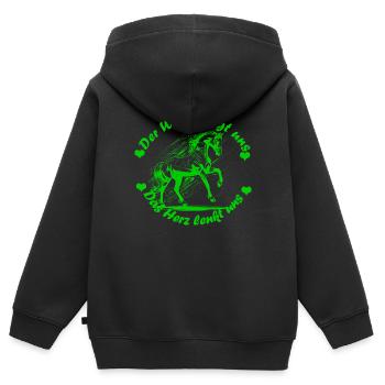 Pferd Herz Wind hell gruen - Kinder Premium Organic Zip Hoodie - Schwarz - Hinten - AI Model Kid Male (0cm)