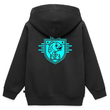 Angelhaken Fisch Comic - Kinder Premium Organic Zip Hoodie - Schwarz - Hinten - AI Model Kid Male (0cm)