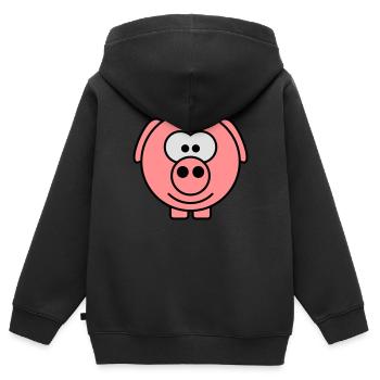 Niedliches Cartoon Comic Schwein Guckt Freundlich - Kinder Premium Organic Zip Hoodie - Schwarz - Hinten - AI Model Kid Male (0cm)