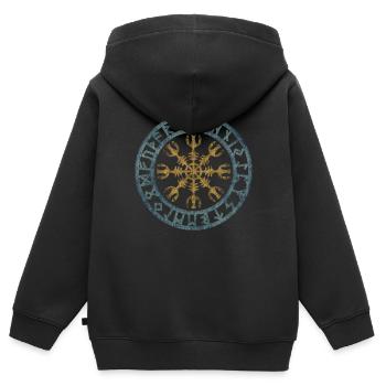 Vintage Helmet of Awe Viking Symbol Runes - Kids Premium Organic Zip-up Hoodie - black - Back - AI Model Kid Male (0cm)