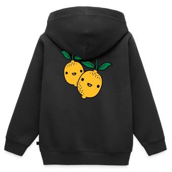 2 citrons kawaii - Sweat Premium à capuche zippé enfant bio - noir - Dos - AI Model Kid Male (0cm)