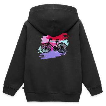 vélo,coloré, peinture, taches, illustration, rose, - Sweat Premium à capuche zippé enfant bio - noir - Dos - AI Model Kid Male (0cm)
