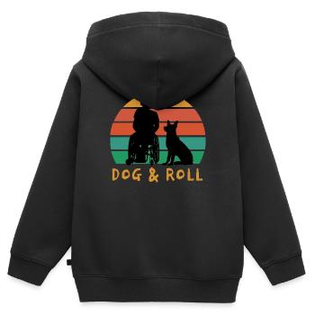 Dog and Roll Rollstuhlfahrer mit Hund Rolli Spruch - Kinder Premium Organic Zip Hoodie - Schwarz - Hinten - AI Model Kid Male (0cm)