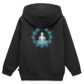 Bouddha, lotus du chakra du cœur, bouddhisme, symbole, yoga - Sweat Premium à capuche zippé enfant bio - noir - Dos - AI Model Kid Male (0cm)