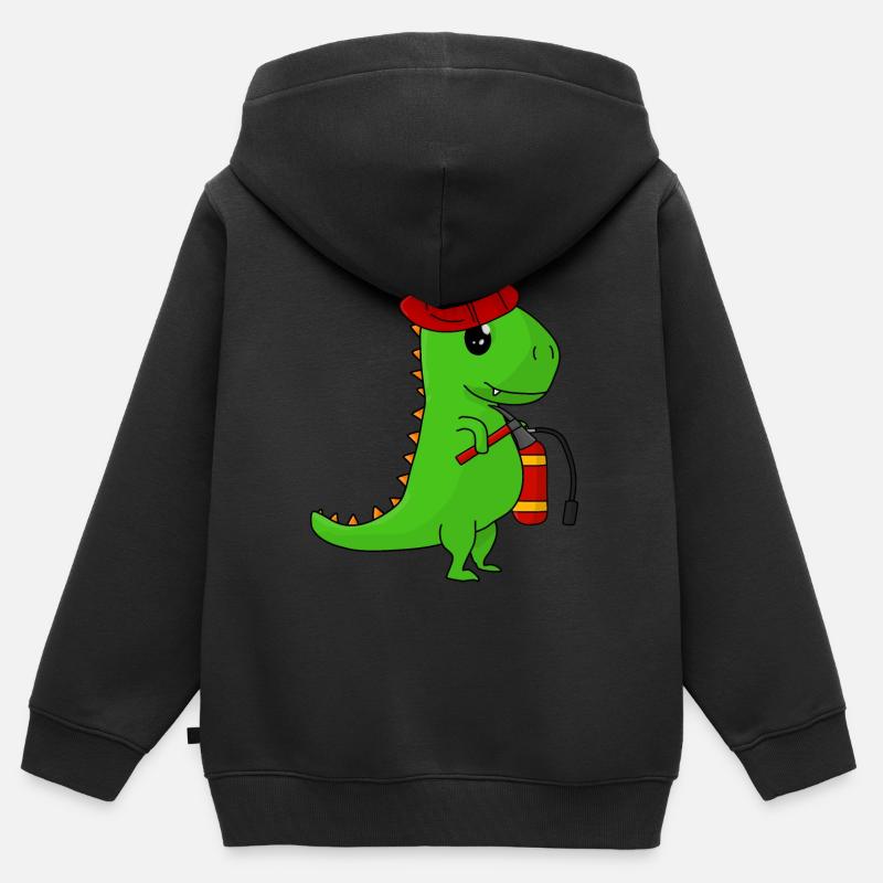 Dinosaures pompiers - Sweat Premium à capuche zippé enfant bio - noir