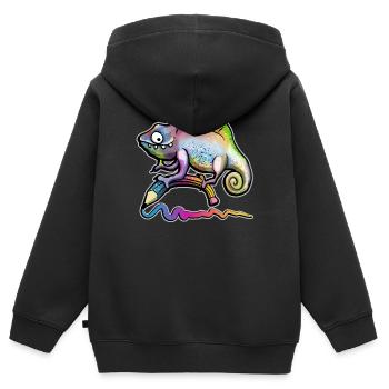Chamäleon mit Stift - Kinder Premium Organic Zip Hoodie - Schwarz - Hinten - AI Model Kid Male (0cm)