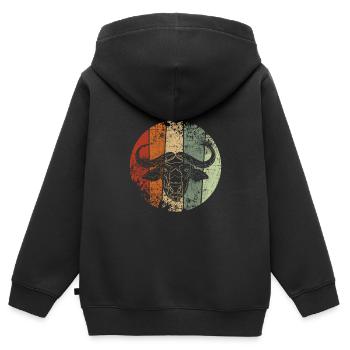 Buffle millésime - Sweat Premium à capuche zippé enfant bio - noir - Dos - AI Model Kid Male (0cm)