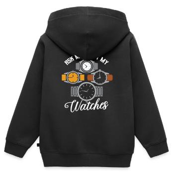 Montre porteur horlogerie horloger collectionneur de montres - Sweat Premium à capuche zippé enfant bio - noir - Dos - AI Model Kid Male (0cm)