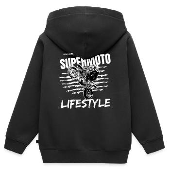 Supermoto / Supermotard / Supermoto Wheelie - Kinder Premium Organic Zip Hoodie - Schwarz - Hinten - AI Model Kid Male (0cm)