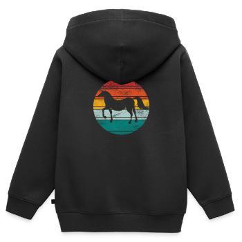 Reiterin Retro Vintage Reitverein Pferd Reiten - Kinder Premium Organic Zip Hoodie - Schwarz - Hinten - AI Model Kid Male (0cm)