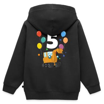 5 anniversaire anniversaire d’enfant 5 ans pelle - Sweat Premium à capuche zippé enfant bio - noir - Dos - AI Model Kid Male (0cm)
