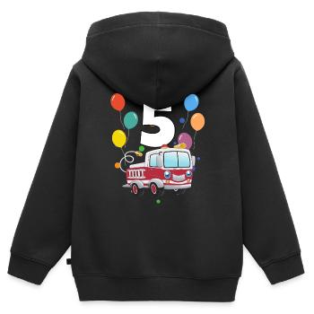 5 anniversaire anniversaire d’enfant 5 ans pompiers - Sweat Premium à capuche zippé enfant bio - noir - Dos - AI Model Kid Male (0cm)