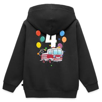 4 anniversaire anniversaire d’enfant 4 ans de pompiers - Sweat Premium à capuche zippé enfant bio - noir - Dos - AI Model Kid Male (0cm)