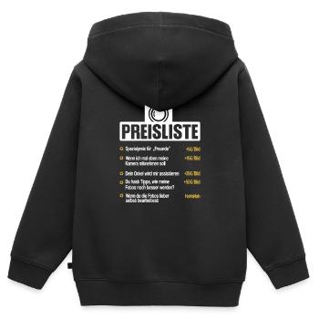 Fotografen Preisliste lustig - Kinder Premium Organic Zip Hoodie - Schwarz - Hinten - AI Model Kid Male (0cm)