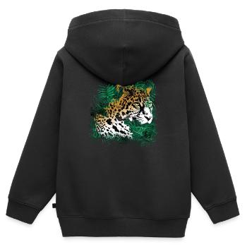 Leopard Forêt Tropicale Plantes Nature Végétation - Sweat Premium à capuche zippé enfant bio - noir - Dos - AI Model Kid Male (0cm)