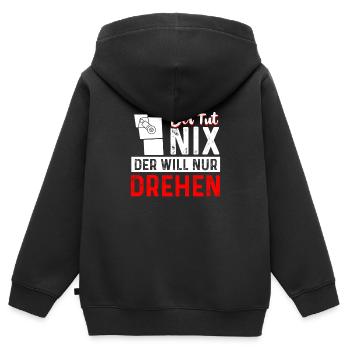 Der Tut Nix Der Will Nur Drehen CNC Dreher - Kinder Premium Organic Zip Hoodie - Schwarz - Hinten - AI Model Kid Male (0cm)