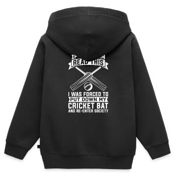 Batte de cricket cricket joueur de cricket - Sweat Premium à capuche zippé enfant bio - noir - Dos - AI Model Kid Male (0cm)