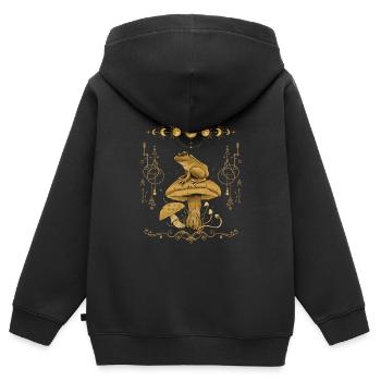 Dark Academia Cottagecore Goblincore Grenouille - Sweat Premium à capuche zippé enfant bio - noir - Dos - AI Model Kid Male (0cm)