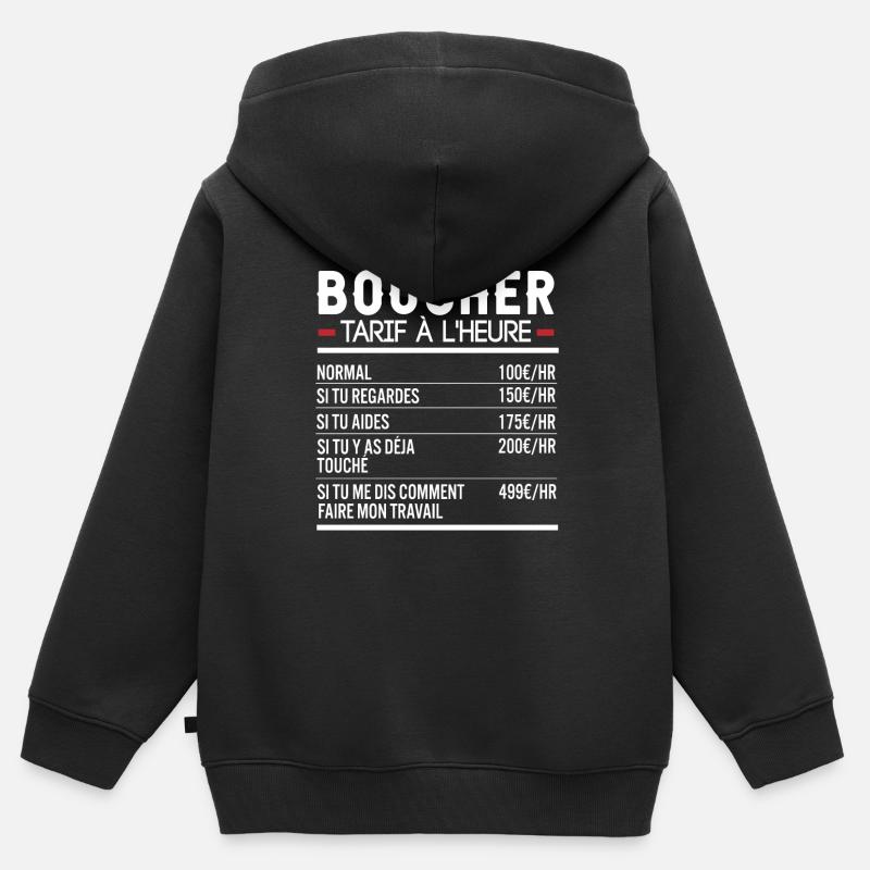 Boucher Idée Cadeau Humour Boucherie - Sweat Premium à capuche zippé enfant bio - noir