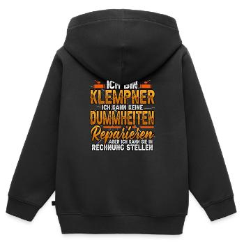 Ich bin Klempner ich kann keine Dummheiten - Kinder Premium Organic Zip Hoodie - Schwarz - Hinten - AI Model Kid Male (0cm)