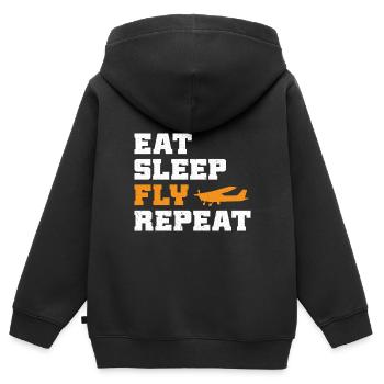 Manger Sleep Fly Répéter - Sweat Premium à capuche zippé enfant bio - noir - Dos - AI Model Kid Male (0cm)
