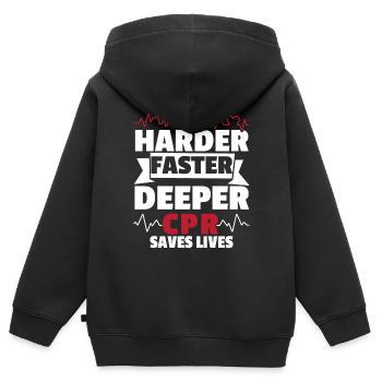 Harder Faster Deeper CPR Rettet Leben Rettungsdien - Kinder Premium Organic Zip Hoodie - Schwarz - Hinten - AI Model Kid Male (0cm)