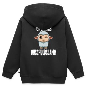 Ich bin das Unschuldslamm für die liebe Tochter - Kinder Premium Organic Zip Hoodie - Schwarz - Hinten - AI Model Kid Male (0cm)
