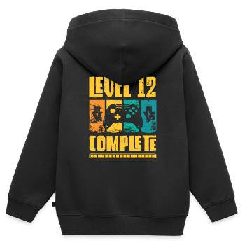 Level 12 Complete Geburtstagsshirt Junge Gamer - Kinder Premium Organic Zip Hoodie - Schwarz - Hinten - AI Model Kid Male (0cm)