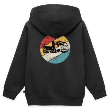 Bétonnière Chantier Mixer Rétro Cadeau - Sweat Premium à capuche zippé enfant bio - noir - Dos - AI Model Kid Male (0cm)