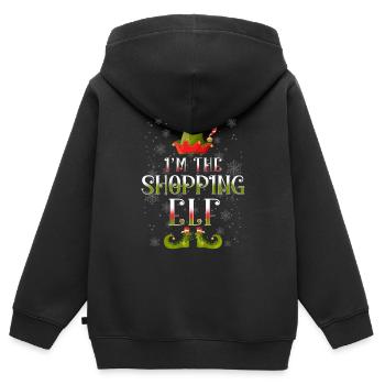 Shopping Elf Weihnachtsgeschenk - Kinder Premium Organic Zip Hoodie - Schwarz - Hinten - AI Model Kid Male (0cm)
