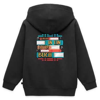 Buch Bücher Tauche in ein gutes Buch - Kinder Premium Organic Zip Hoodie - Schwarz - Hinten - AI Model Kid Male (0cm)