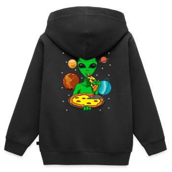 Alien Alien OVNI mangeant de la pizza - Sweat Premium à capuche zippé enfant bio - noir - Dos - AI Model Kid Male (0cm)