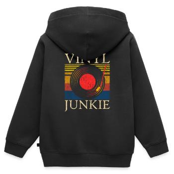 Vinyl Junkie Schallplatten Sammler - Kinder Premium Organic Zip Hoodie - Schwarz - Hinten - AI Model Kid Male (0cm)