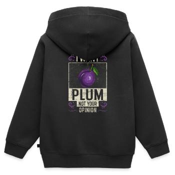 Prune disant drôle - Sweat Premium à capuche zippé enfant bio - noir - Dos - AI Model Kid Male (0cm)