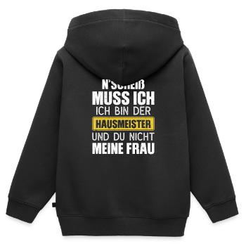 Witziger Hausmeister Spruch - Kinder Premium Organic Zip Hoodie - Schwarz - Hinten - AI Model Kid Male (0cm)