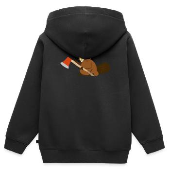 Travailleur forestier Bieber avec Beil cadeau bûcheron - Sweat Premium à capuche zippé enfant bio - noir - Dos - AI Model Kid Male (0cm)
